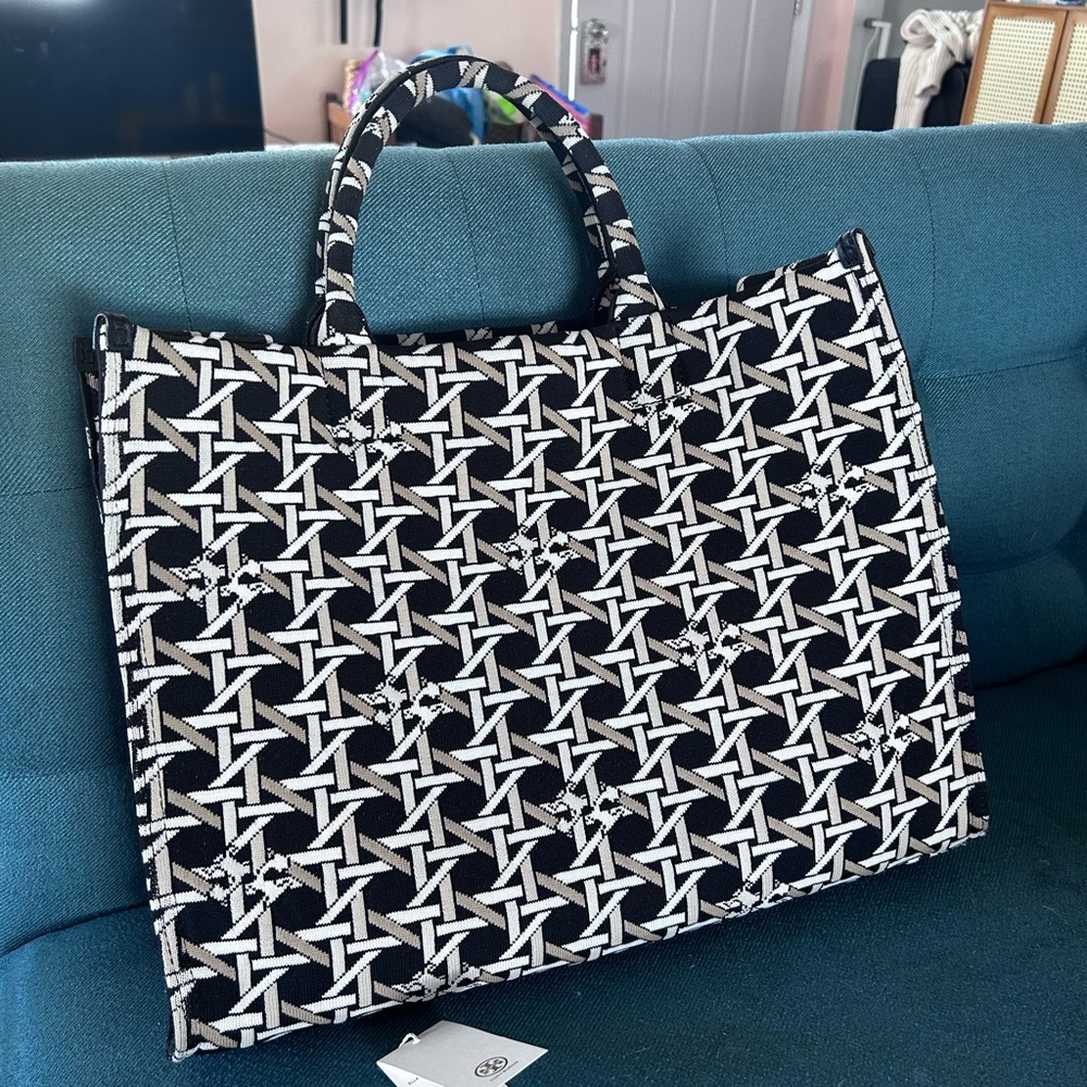 Tory Burch Black and White Patterned Tote